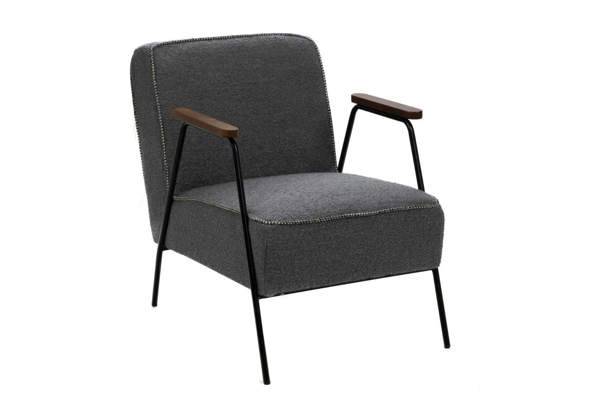 SINTRA - Fauteuil vintage en tissu uni et pieds métal