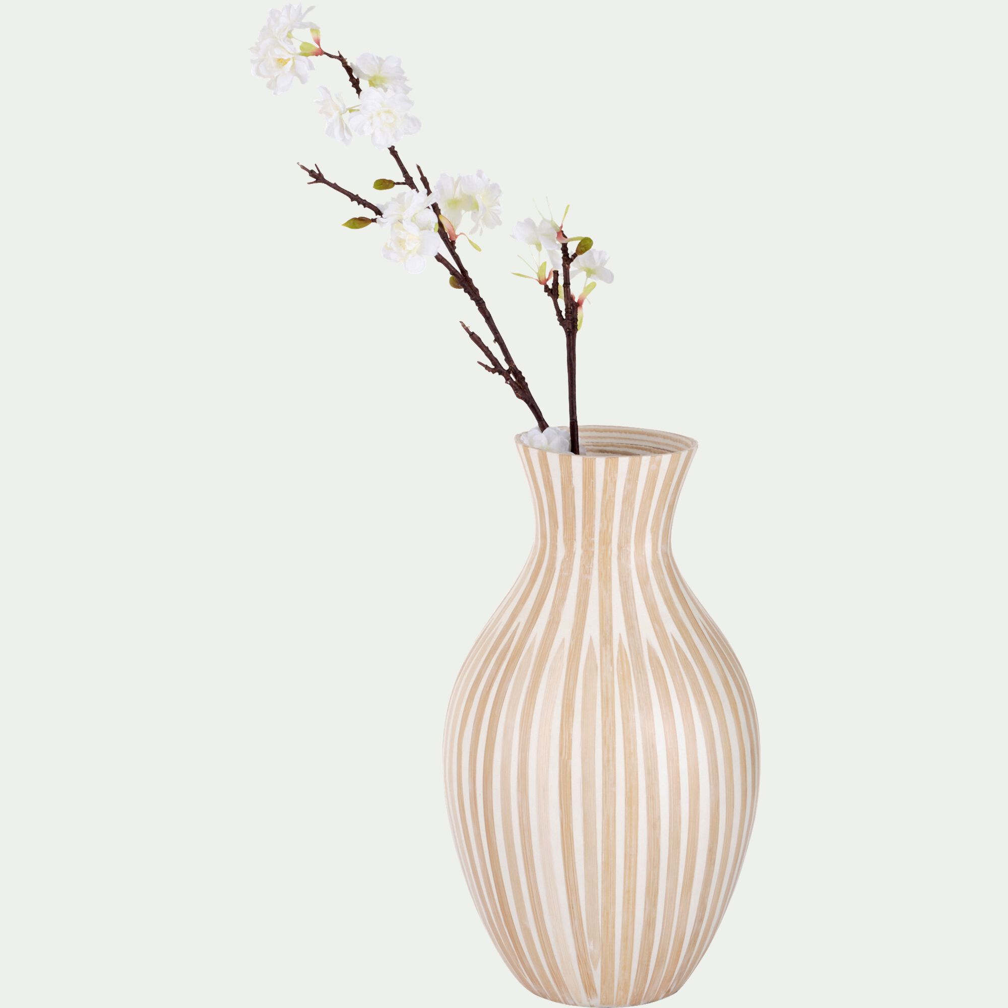 LAPSANA - Vase classique en bambou rayé H41cm - blanc