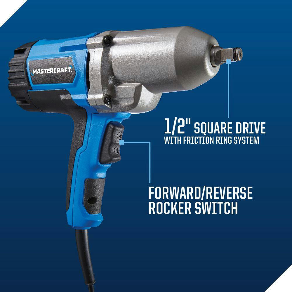 Mastercraft 7.5A Corded Single Speed Impact Wrench with Friction Ring & Metal Gear House, 1/2-in