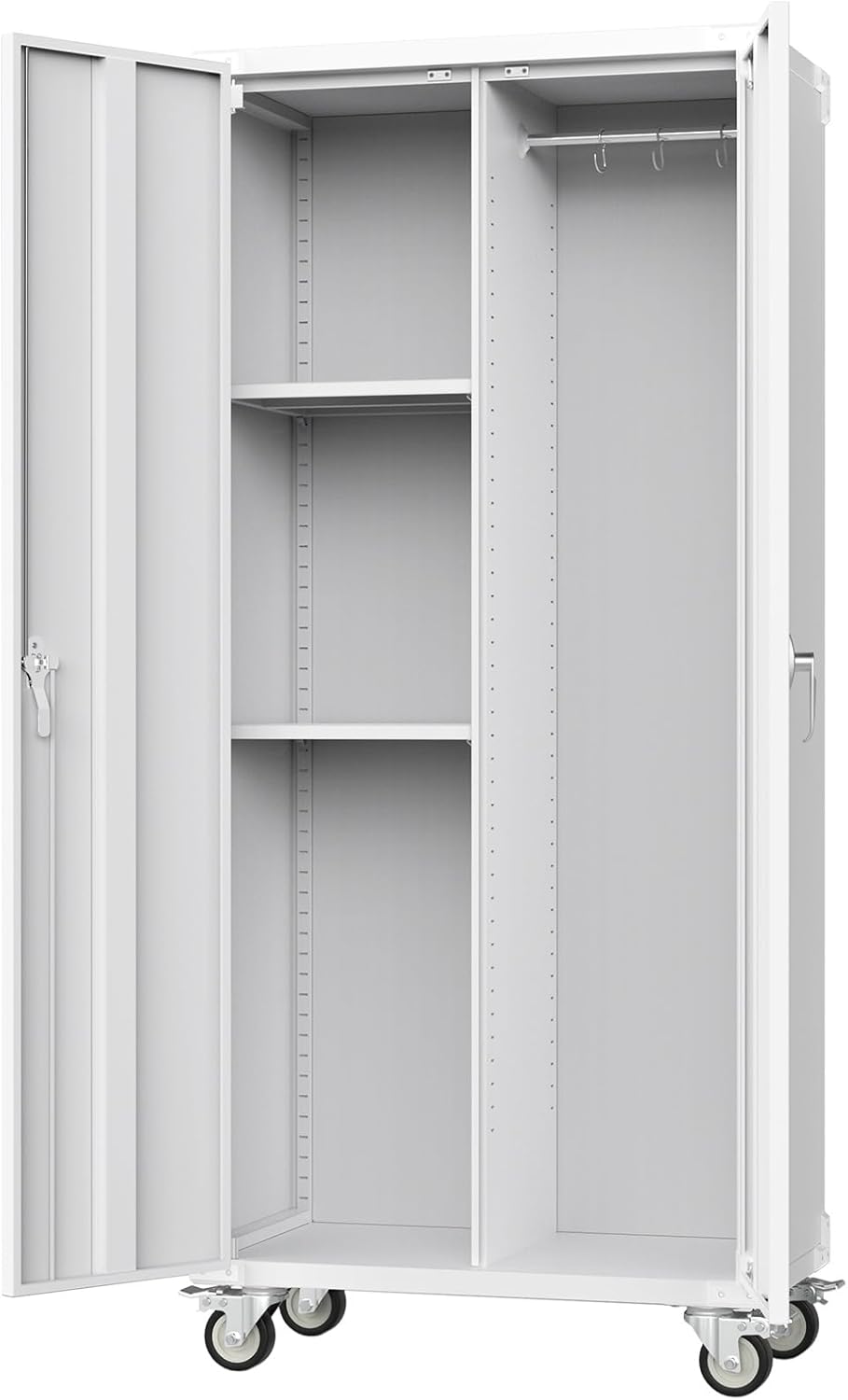DUMOS Tall Metal Garage Storage Cabinet with Wheels and Adjustable Shelves, 72 Rolling Steel Tool Cabinet with 2 Lockable Doors for Garage, Home, Office, Gym, White