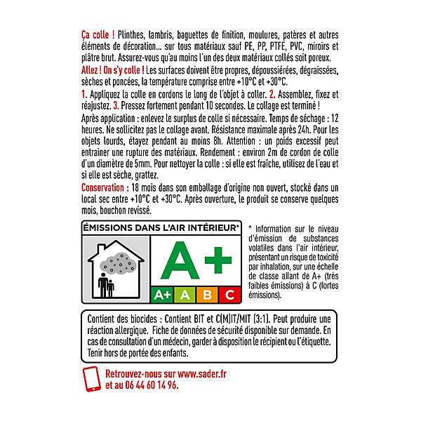Colle de fixation Sader Fixer Sans Percer Aménagement intérieur 55ml