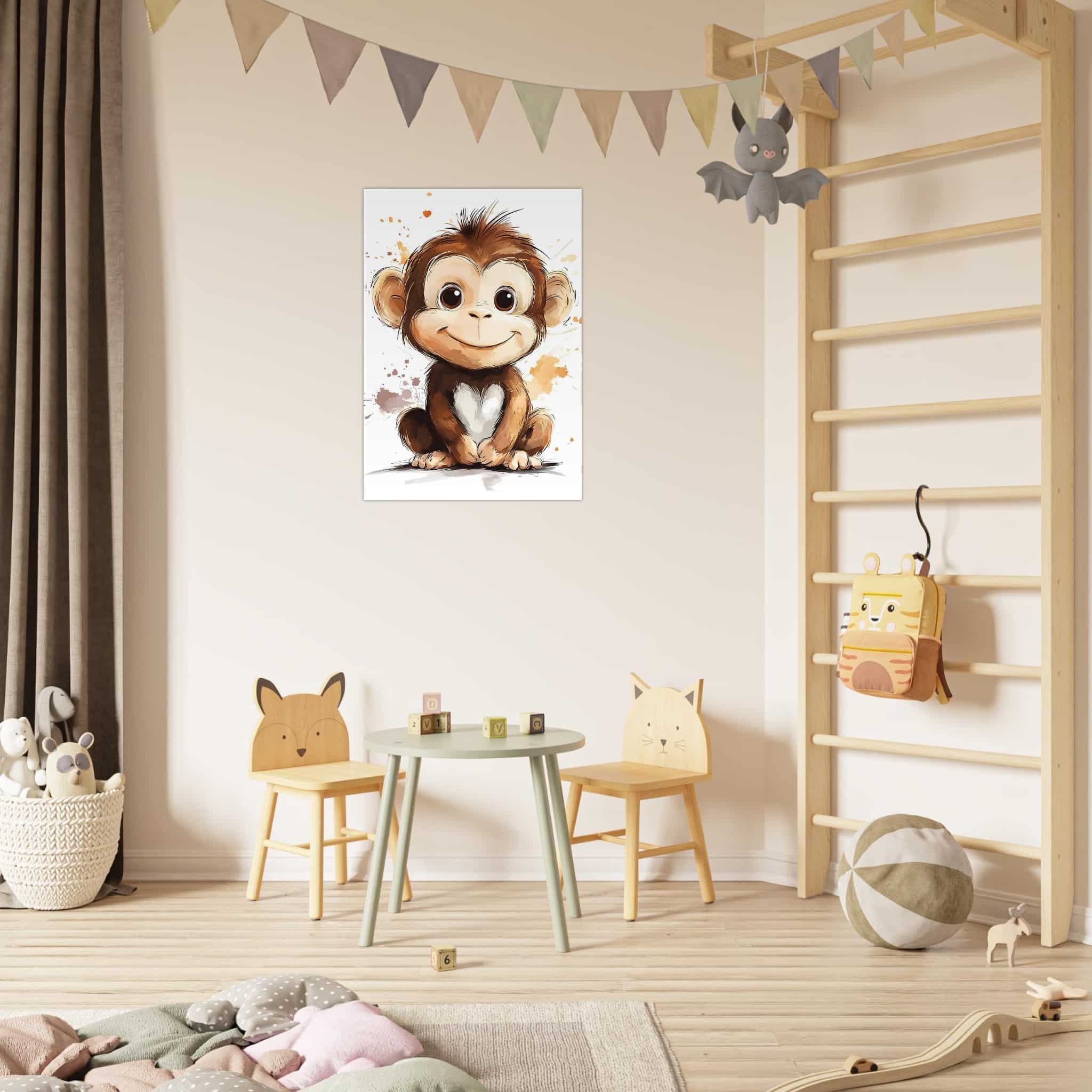 Artfulprints Poster Schattige aap  - 70x100 cm - Bruin
