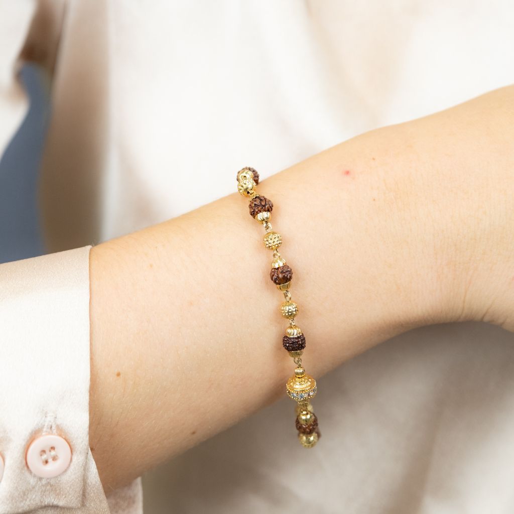 The Colourful Aura 18ct Gold Plated Indian Lord Shiva Rudraksha Beaded Hindu Bracelet