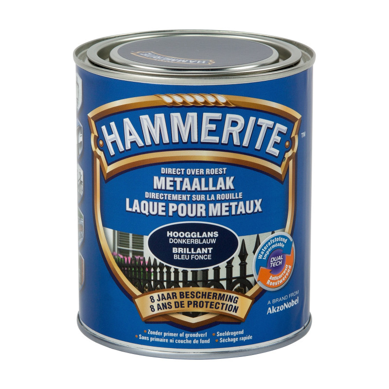 Laque antirouille pour métaux bleu foncé brillante 0,7 L HAMMERITE