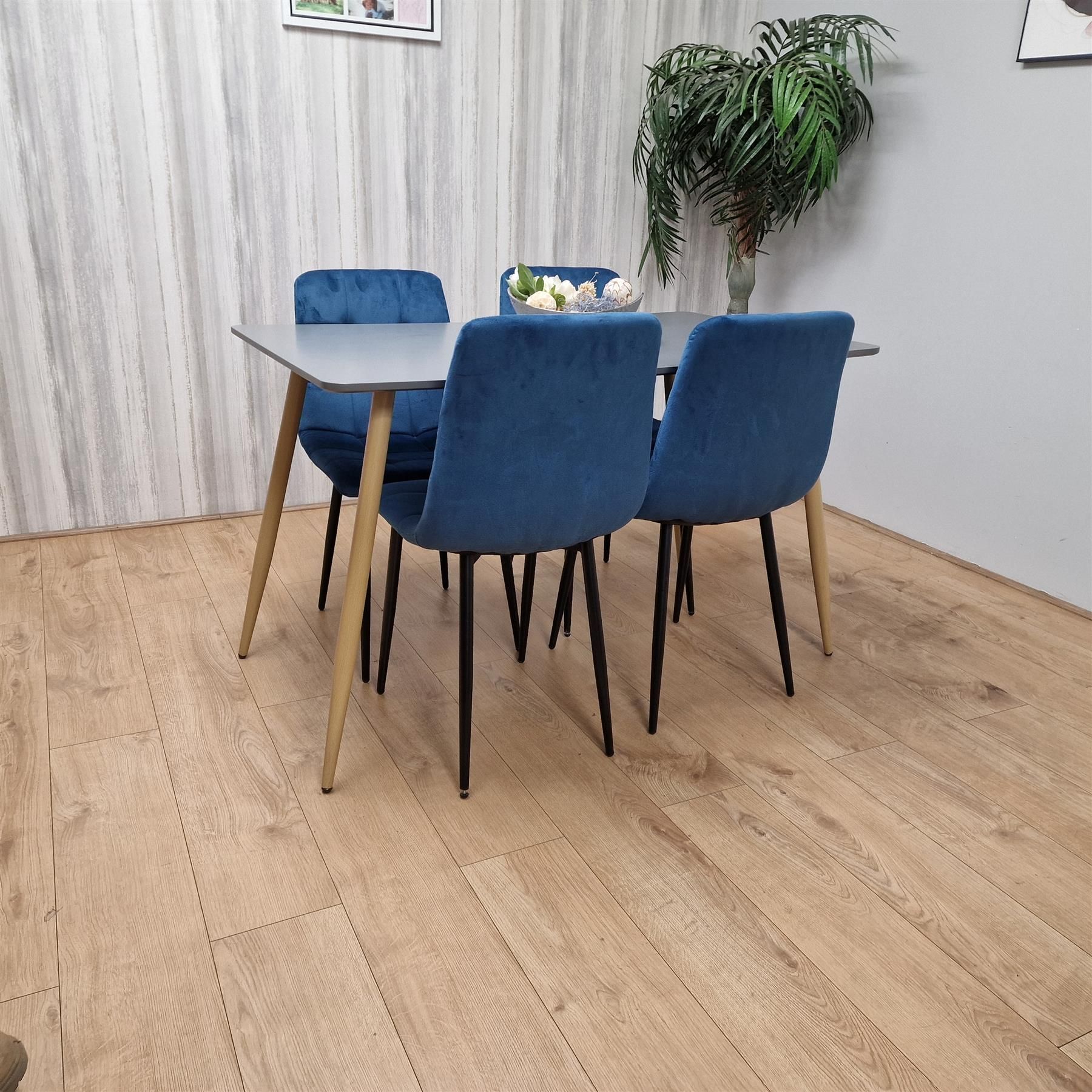 KOSY KOALA Modern Rectangle Dark Grey Dining Table Set With 4 Blue Velvet Chairs Dining Room Furniture