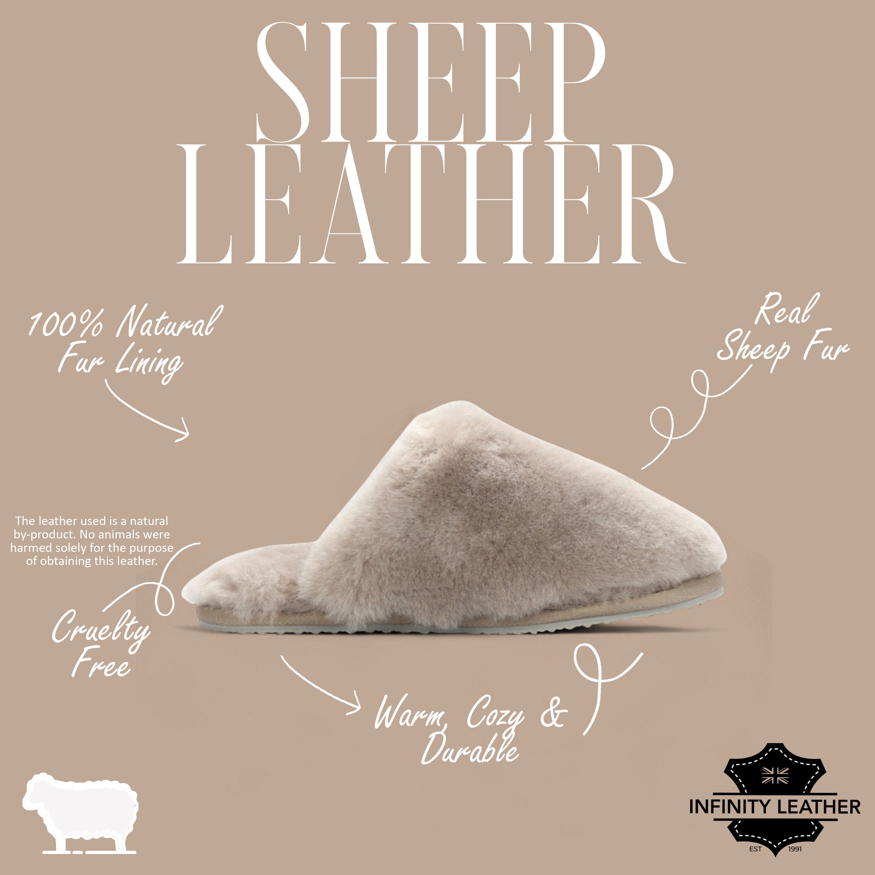 Infinity Leather Sheepskin Slippers Warm Winter Fur Mule - Aurora