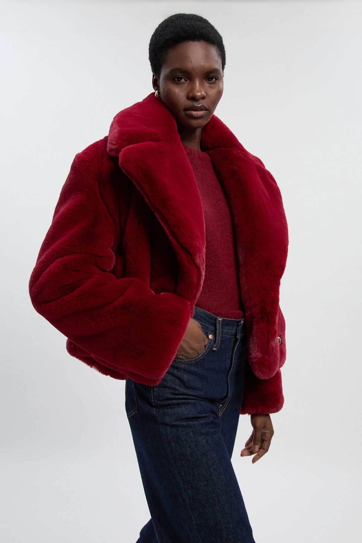 KarenMillen Faux Fur Buttoned Short Coat
