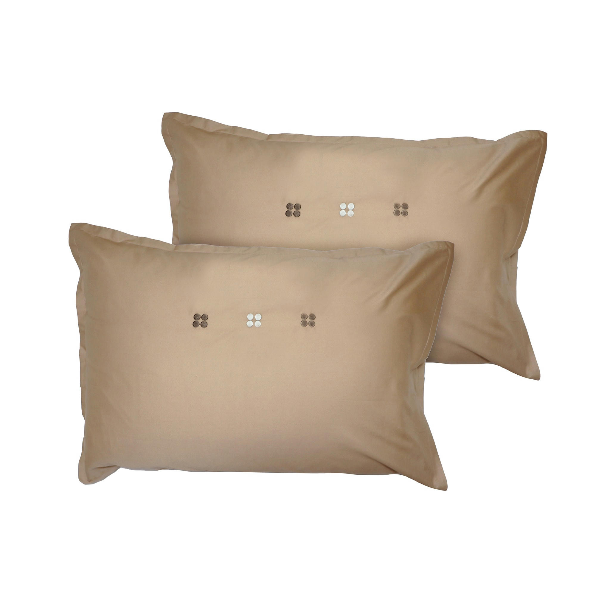 DRAGÉES DÉLICES - Set de 2 taies d’oreiller brodées percale BIO Taupe 50x70cm