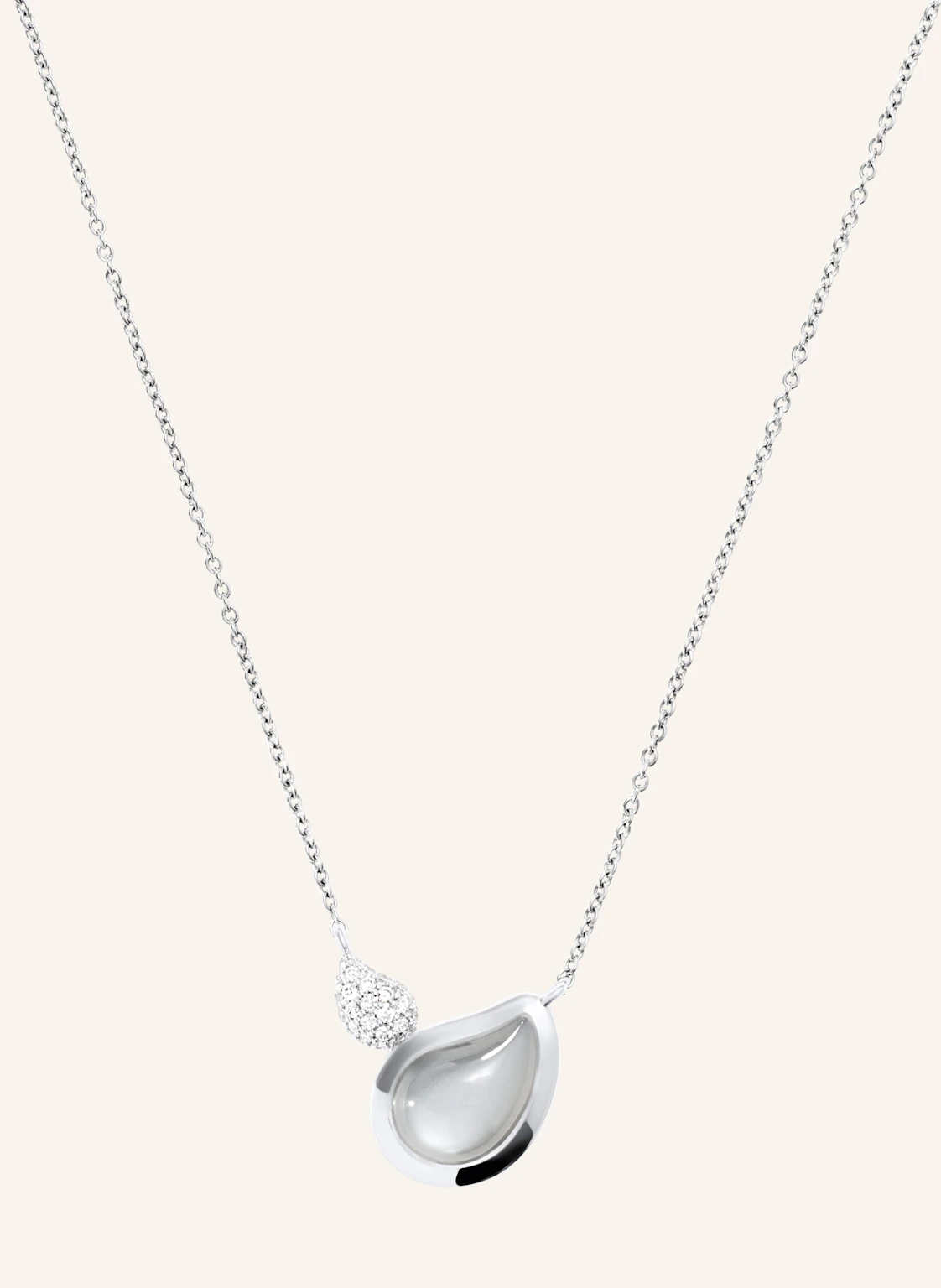 TAMARA COMOLLI Halskette NECKLACE SIGNATURE 2 DROPS MOONSTONE GREY / DIAMOND PAVÉ 18K Weißgold