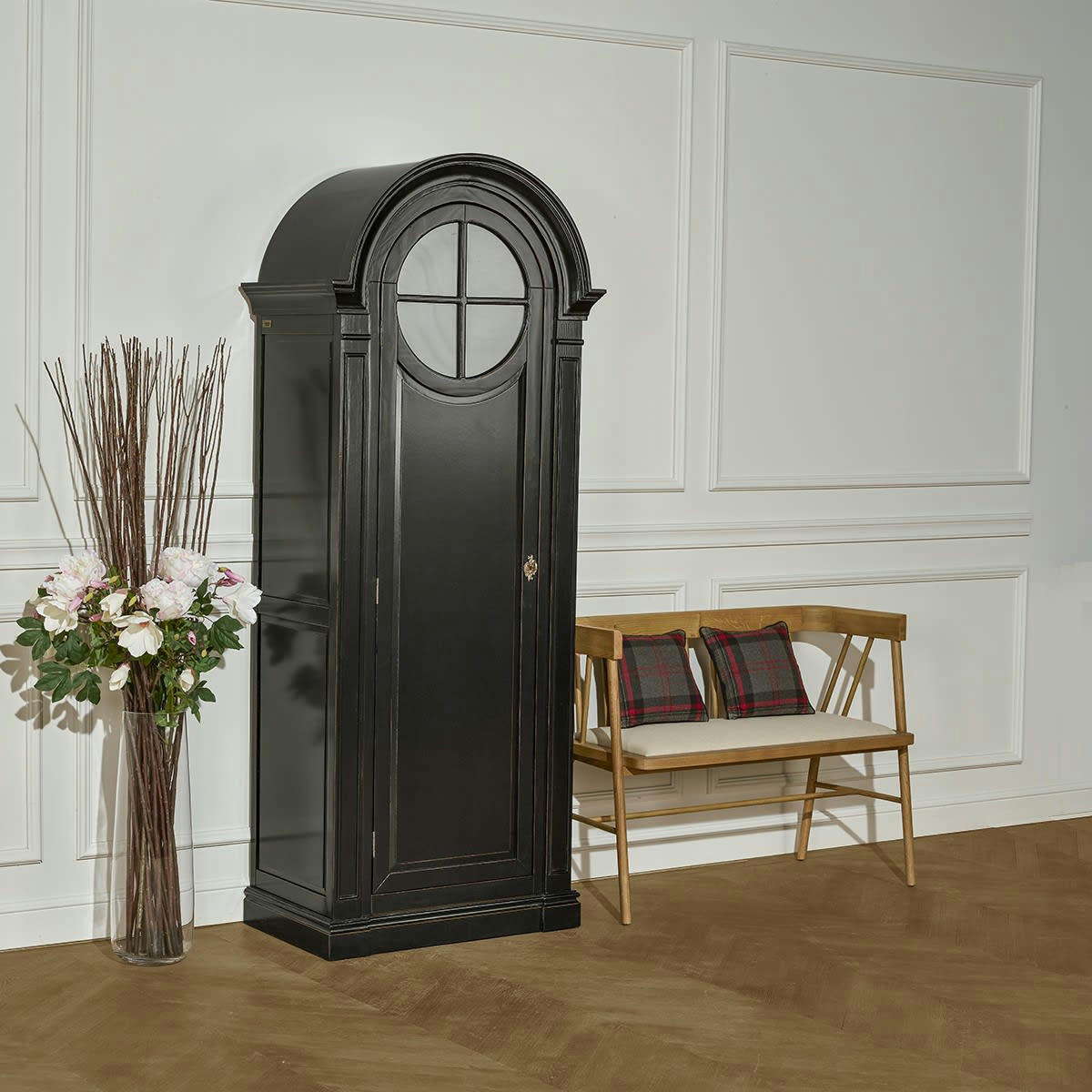 MADISON - Armoire  bonnetière 1 porte patine antiquaire noire