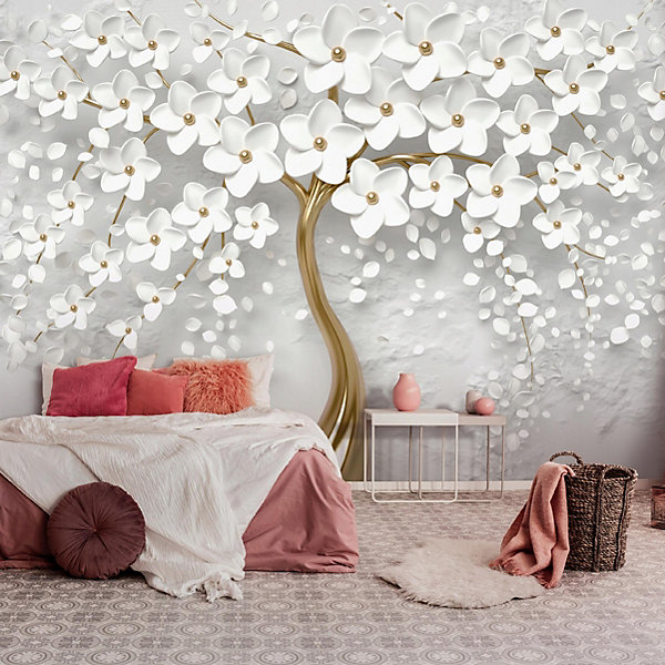 Papier Peint Intissé Panoramique 3D Abstrait Fleurs Arbre 300x210 cm - Colle Inclus - Chambre et Salon - Moderne Papier Peint