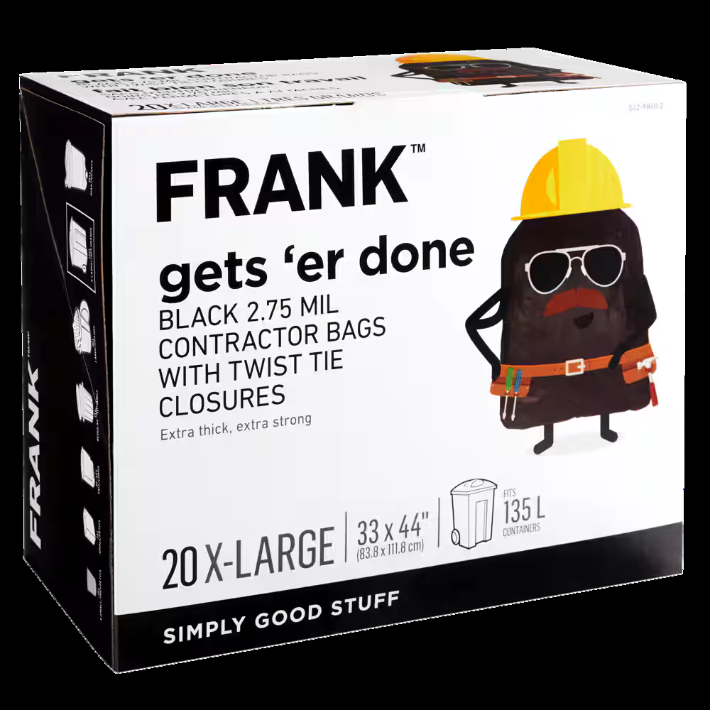 FRANK Extra-Large Twist-Tie Contractor Garbage Bags, 20-pk, Black, 135-L