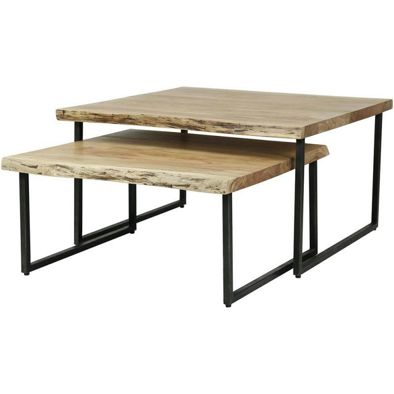 MARJORIE - Ensemble de 2 Tables basses industrielles en acacia massif naturel