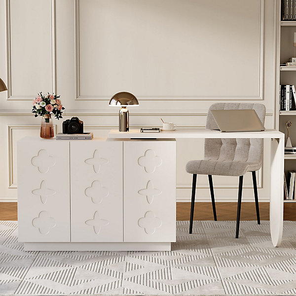 Bureau d'Angle Rotatif en L - Bureau Ordinateur Moderne avec étagère de Rangement - MDF Blanc, 110x40x75 cm