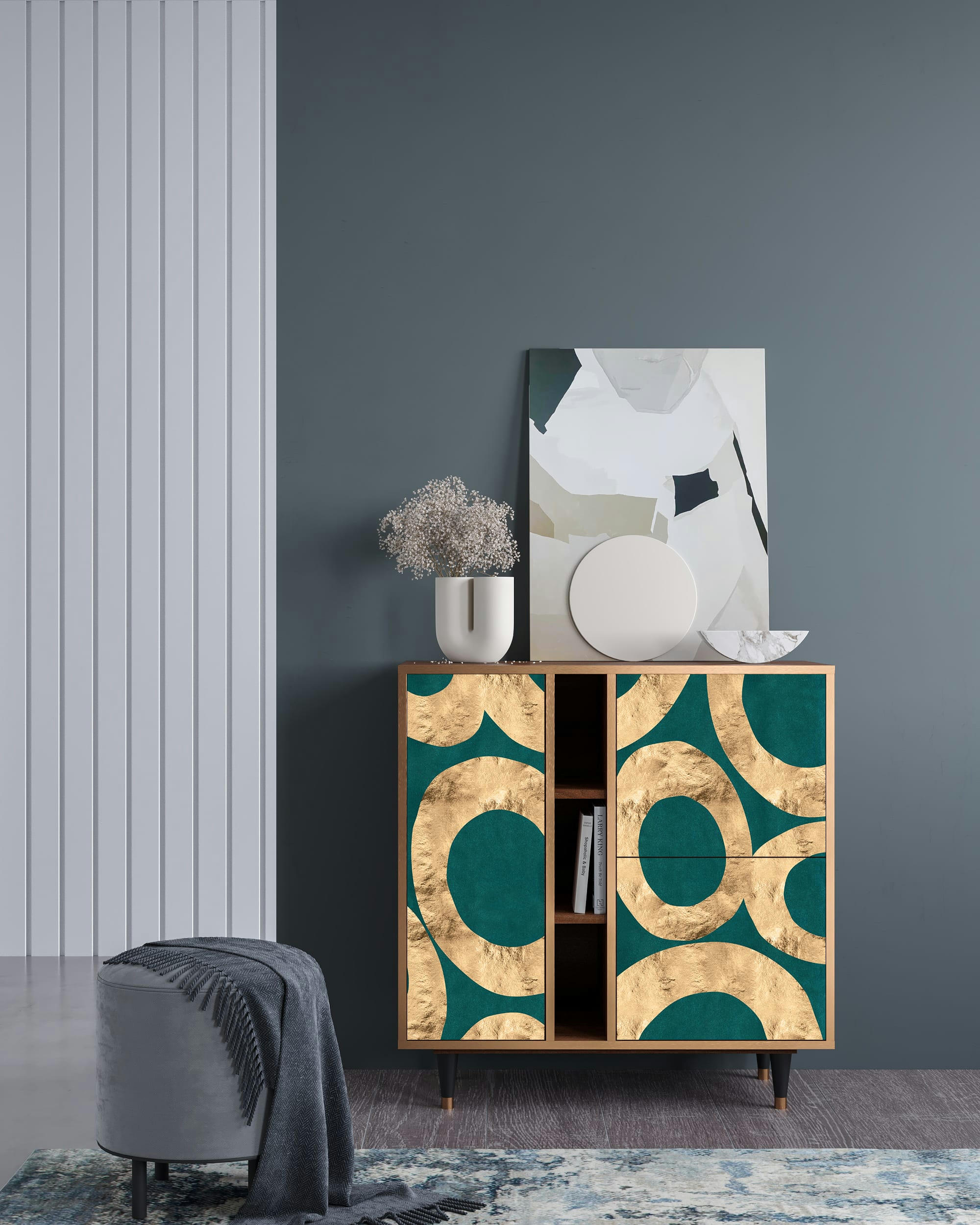 ZIRCON SPHERE - Buffet  bleu-vert 3 portes L 94 cm