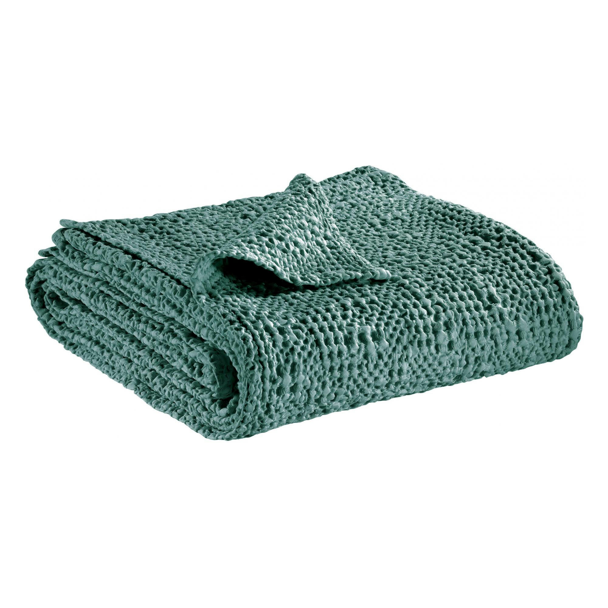 TANA - Plaid stonewashed  en coton vert de gris 140 x 200