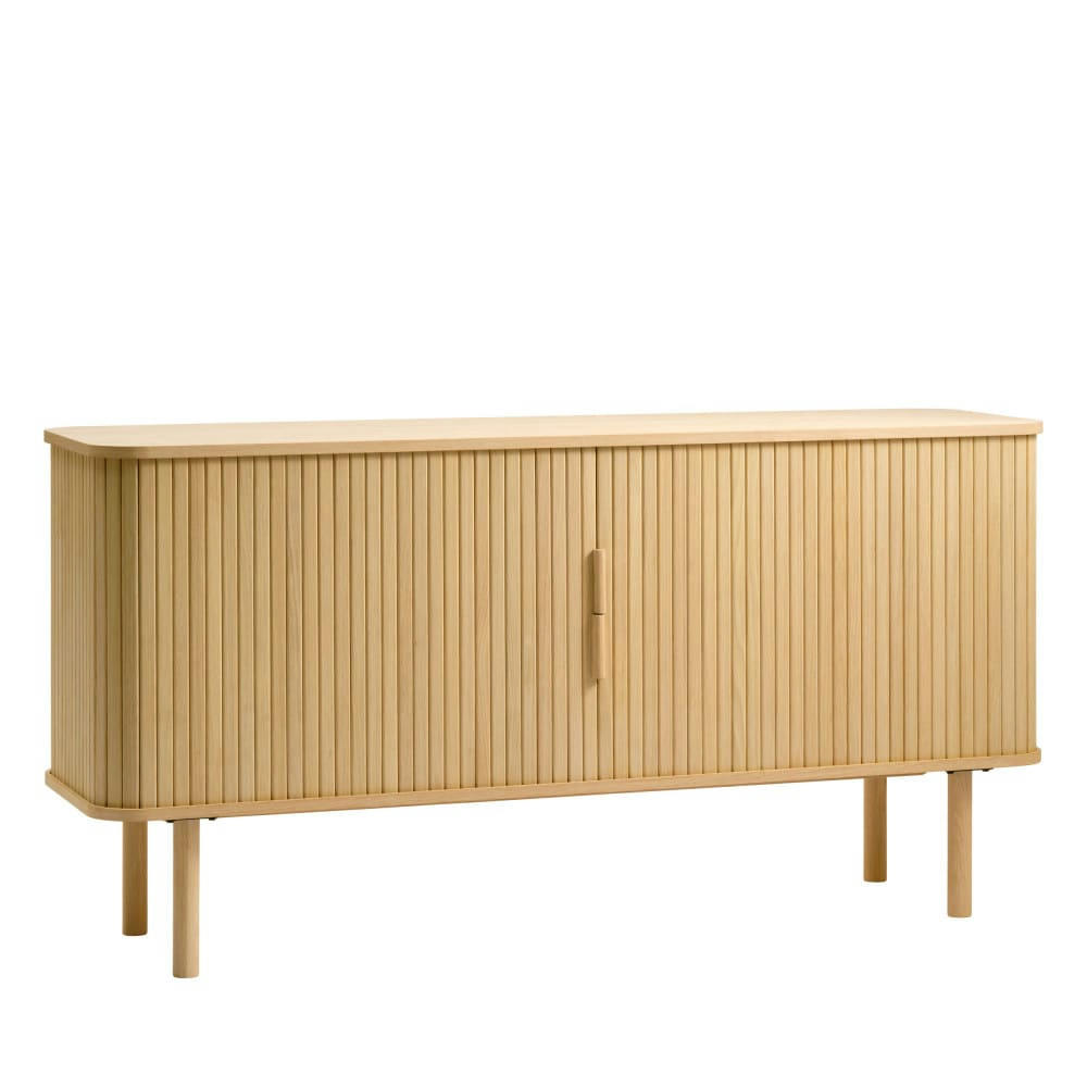 CALLAN - Buffet aux portes coulissantes en bois strié L160cm bois clair