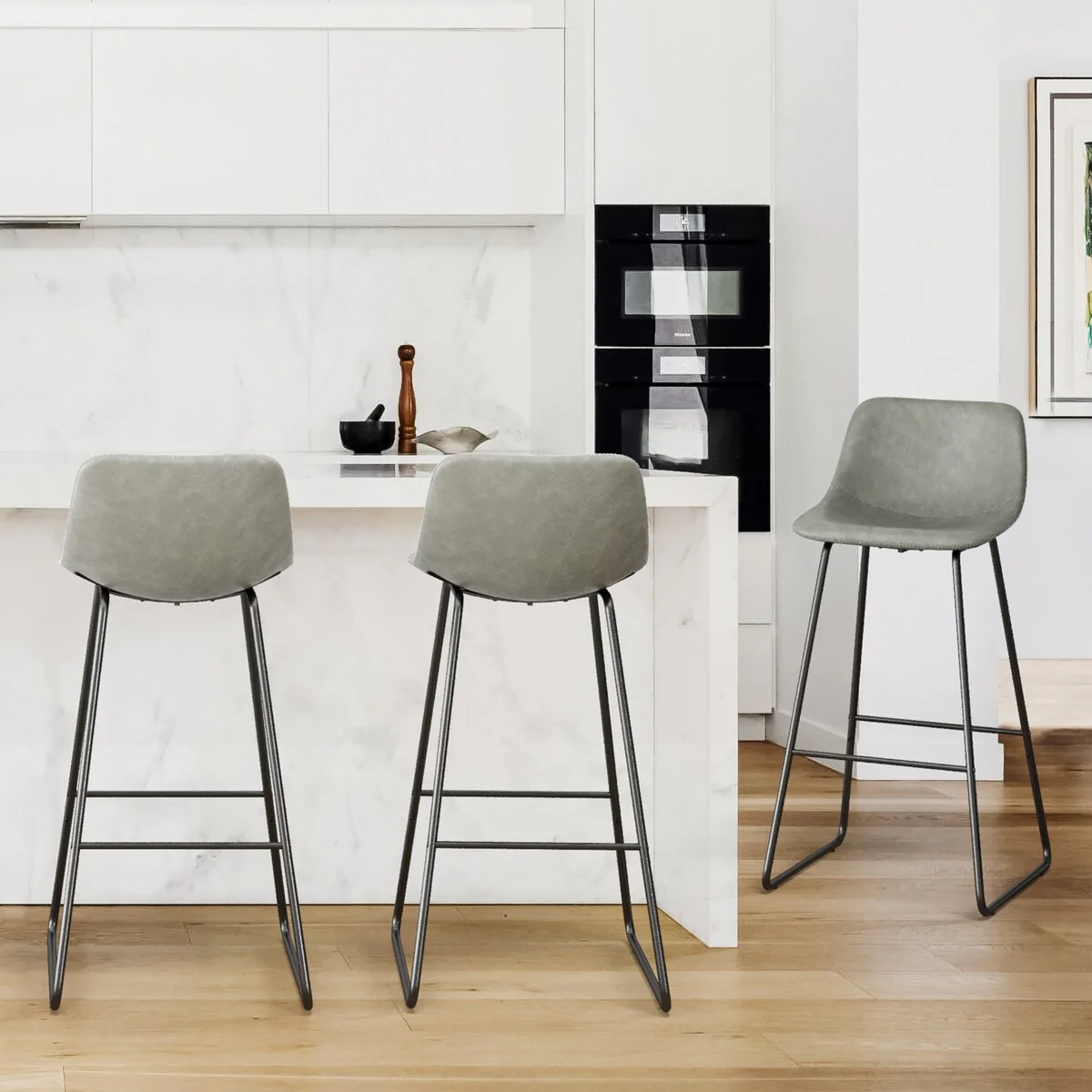 LUE BONA Modern Faux Leather Metal Frame Counter Height Bar Stools (Set of 3)