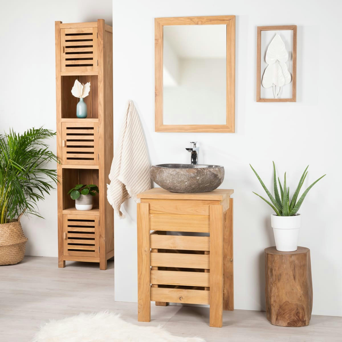 - Meuble sous vasque de salle de bain en teck L50cm