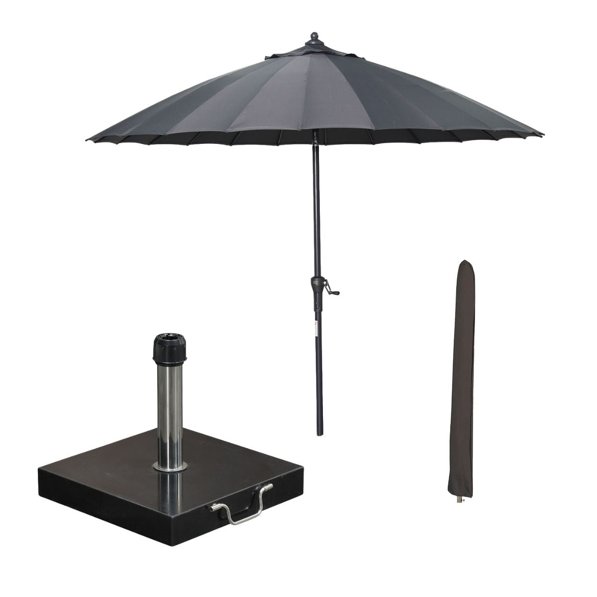 Garden Impressions stokparasol Manilla donker grijs Ø250 cm met Cosmo voet en hoes