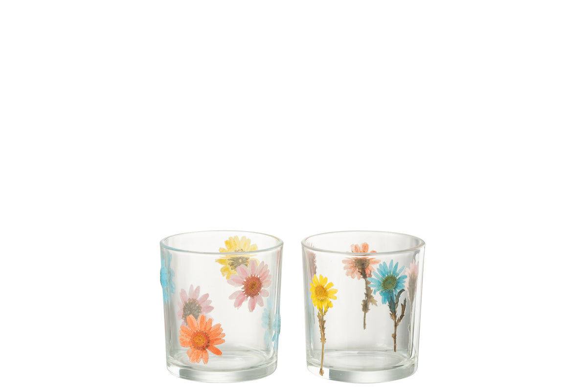 J-Line windlicht Posy - glas - transparant/mix - small - 2 stuks