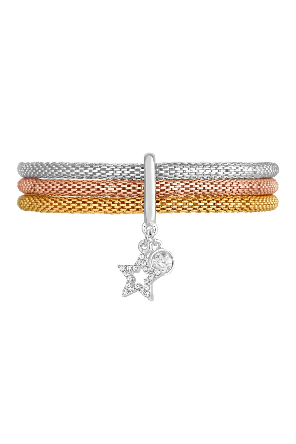 Lipsy Tri Tone Mesh Celestial 3 Pack Bracelets - Gift Boxed