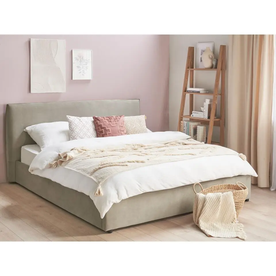 LAVAUR - Bed met opbergruimte - Taupe - 180 x 200 cm - Fluweel