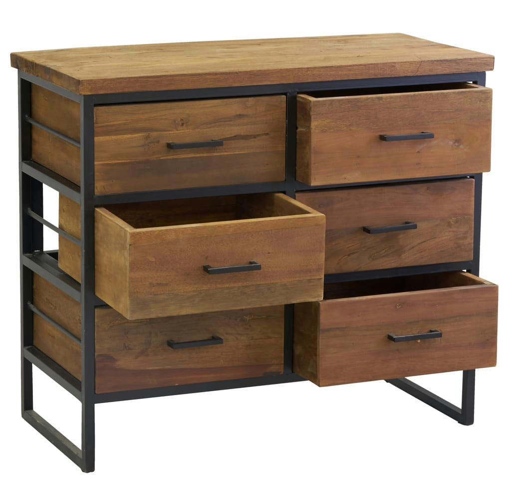 - Commode en bois recyclé et métal loft 6 tiroirs