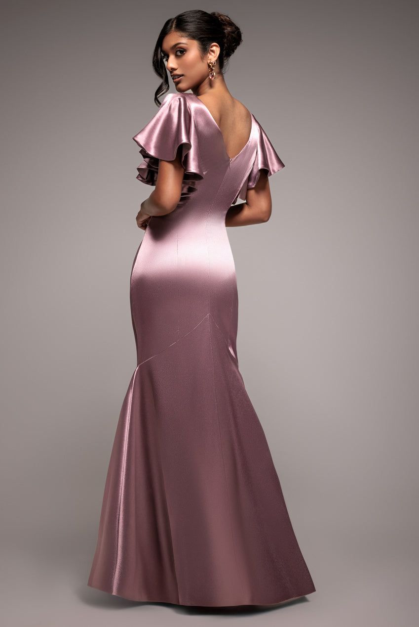 Goddiva Satin Flutter Sleeve Mermaid Maxi