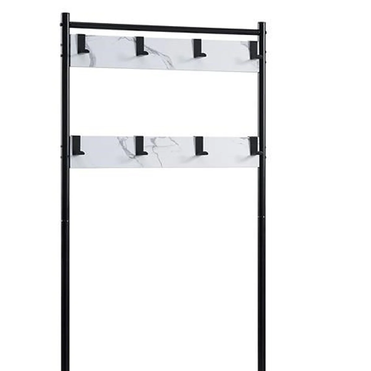 Faux Marble Hall Tree with 2 Metal Shelves, White and Black
