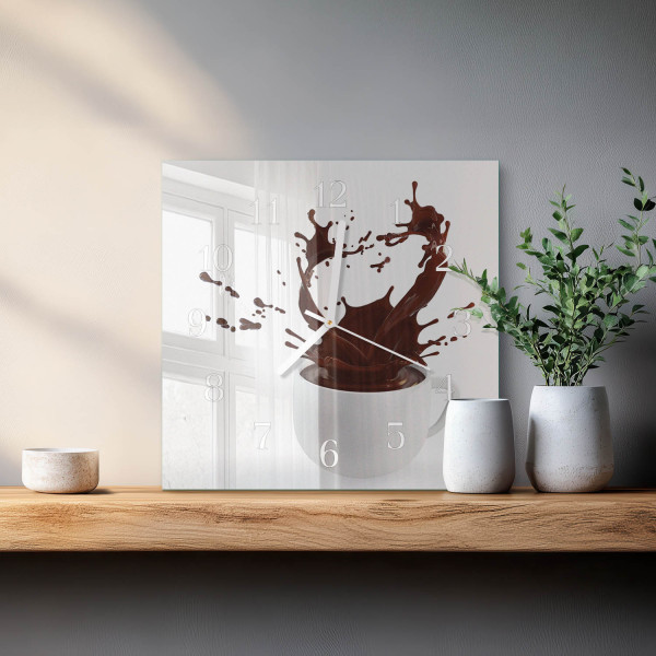 Zegar do salonu 30x30 Kawa nowoczesny na ścianę