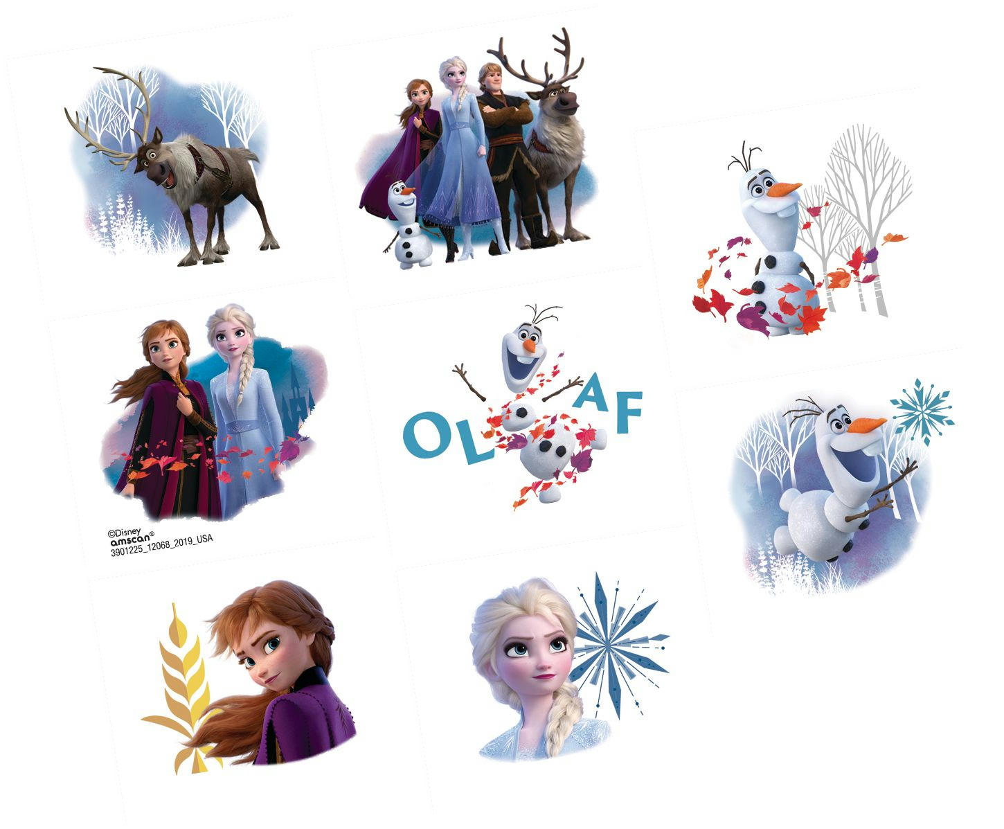 Disney Frozen Elsa/Anna/Olaf Assorted Temporary Tattoos, Blue/Brown, 8-pk, Wearable Favours  for Birthdays
