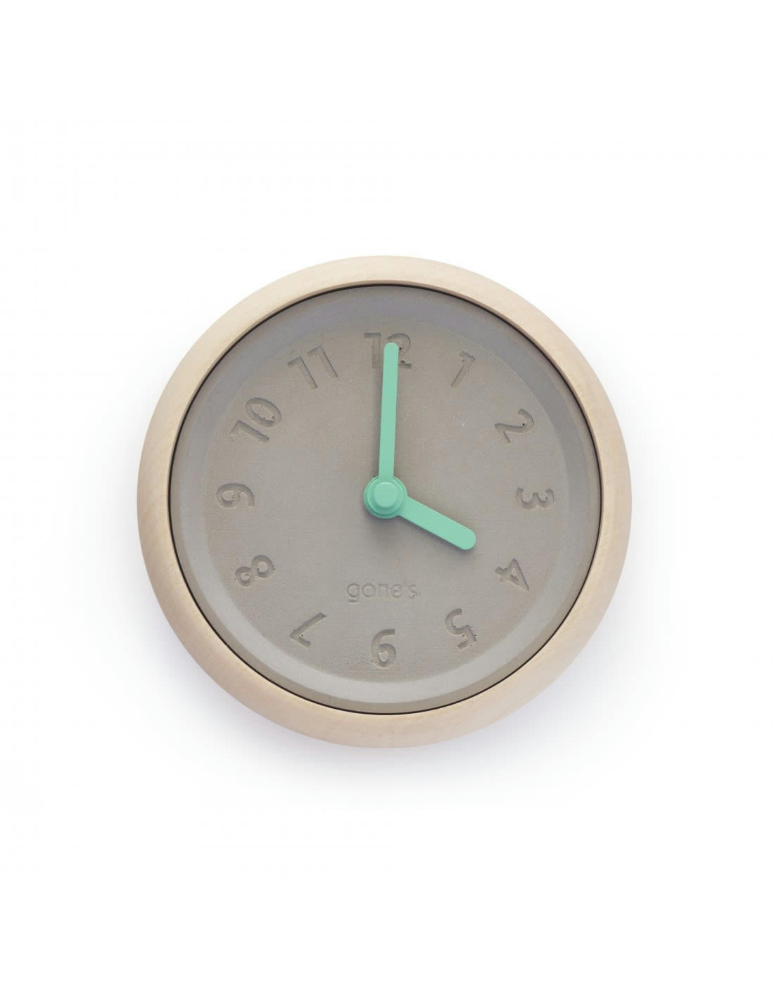 TOUPIE - Horloge murale en bois et béton aiguilles turquoises