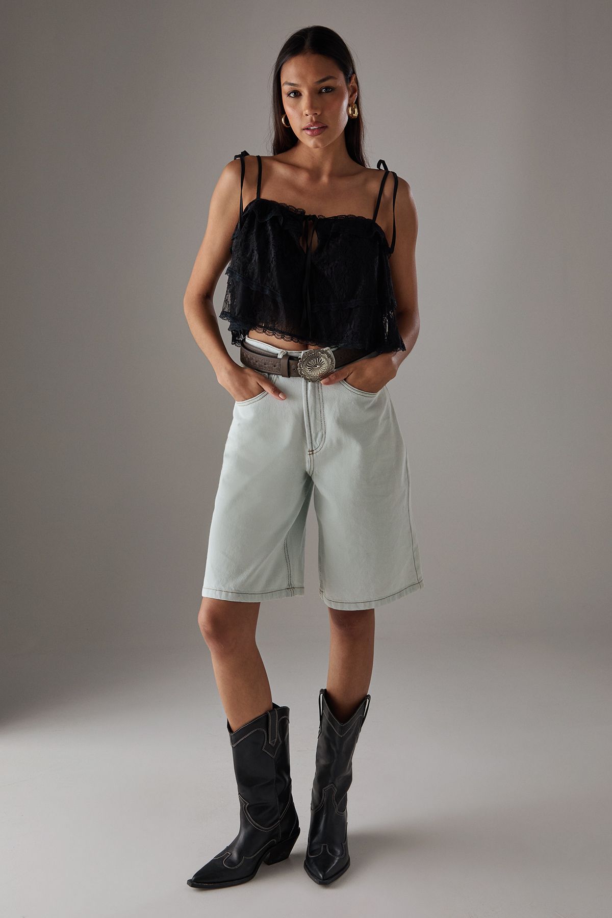 Warehouse Bohemian Lace Strappy Cropped Cami Top