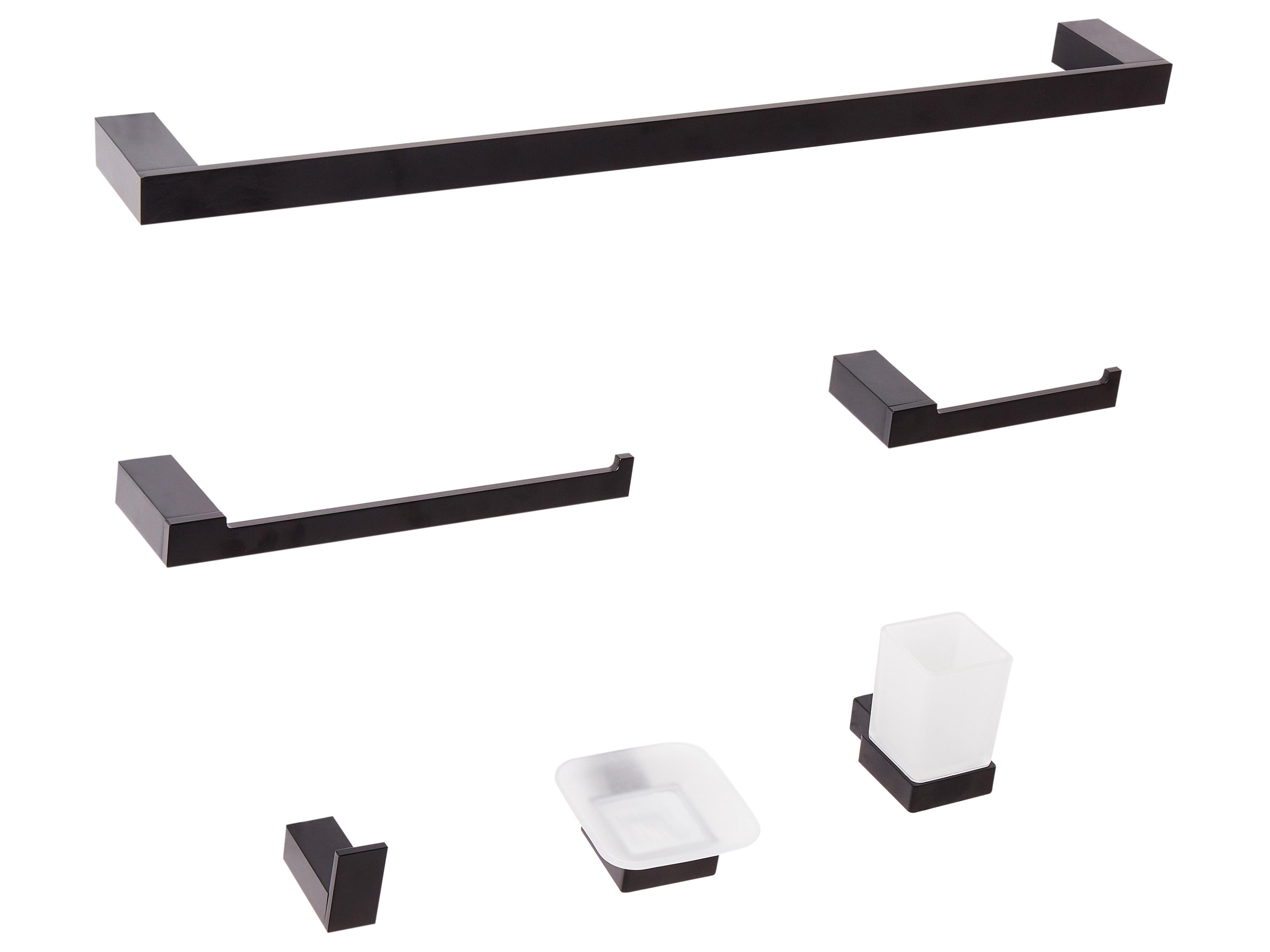 6-Piece Bathroom Hardware Set TUMACO with Towel Bars and Hooks Black