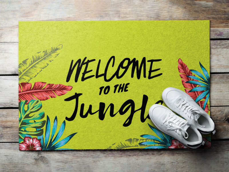 Mata do przedpokoju 60x40 Welcome to the jungle napisy Tulup