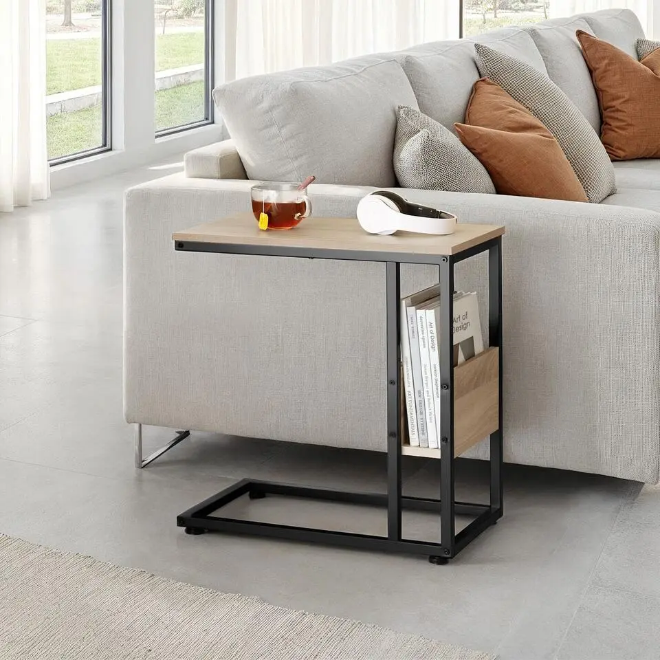 tectake Bijzettafel Wigan 55x36,5x60cm, Industrieel Licht Hout, Eiken Sonoma