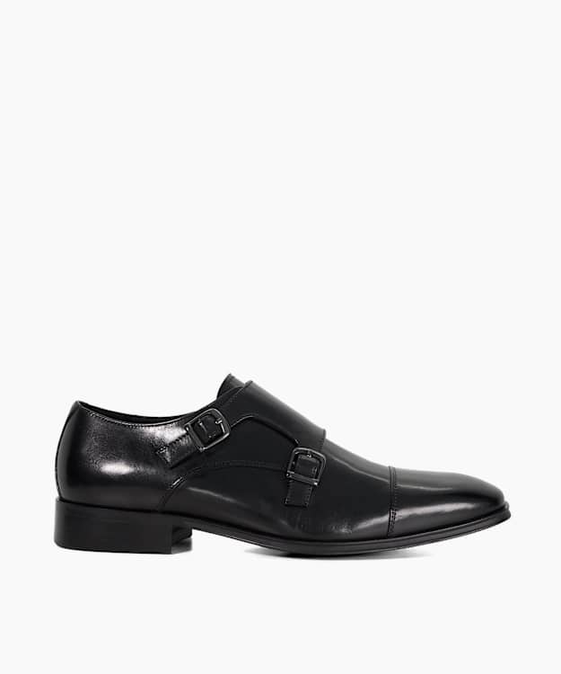 Solutions Black - Leather Double Buckle Monk Shoes