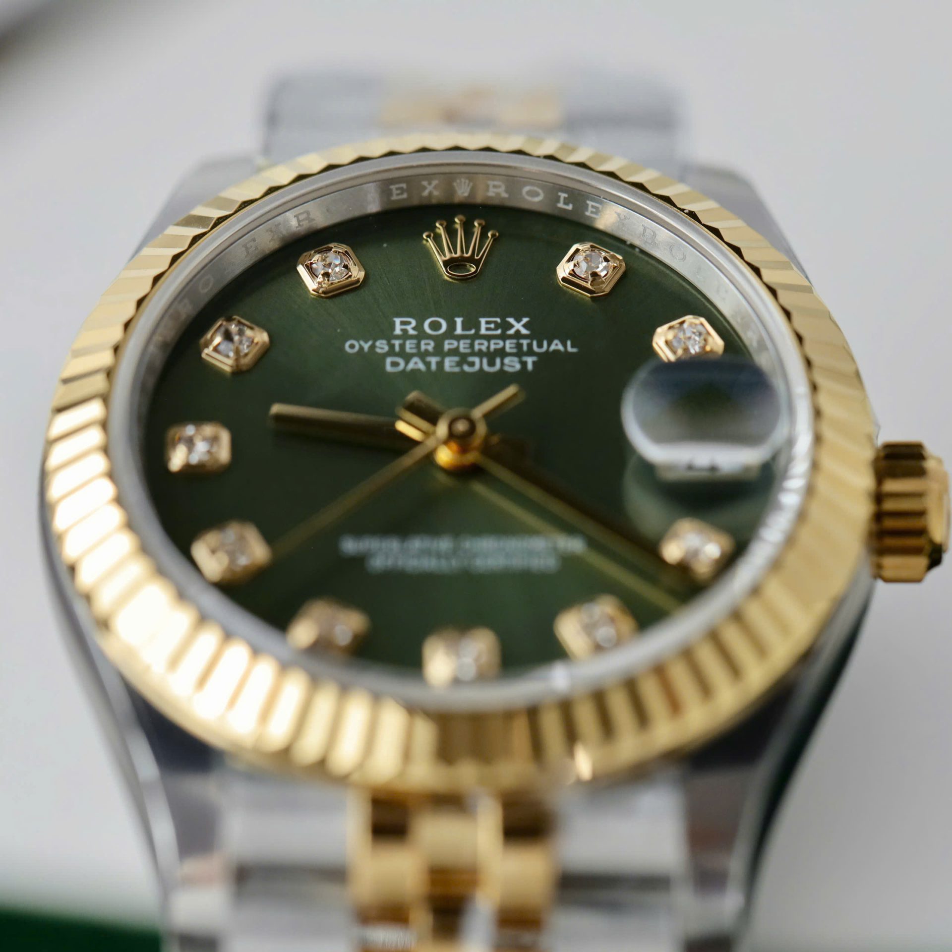 Rolex Datejust SS/YG Plated Green Dial CZ Diamonds 31mm Jub Replica