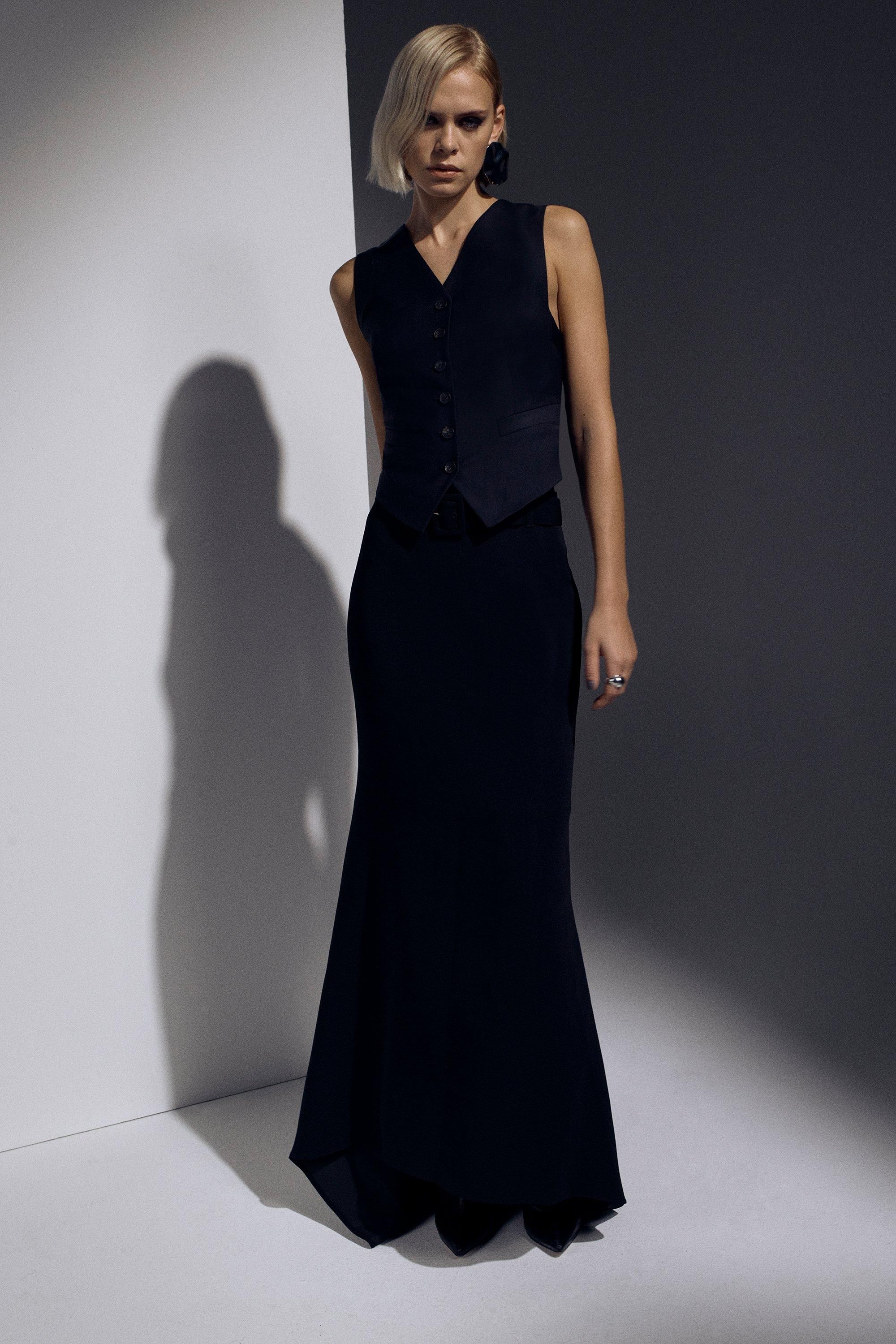 KarenMillen Compact Stretch Viscose Asymmetric Maxi Skirt