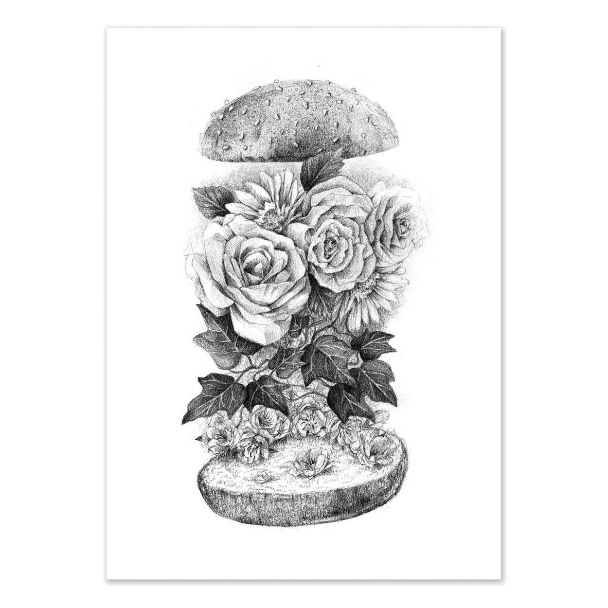 MIKE KOUBOU - FLOWER BURGER - Affiche d'art 50 x 70 cm