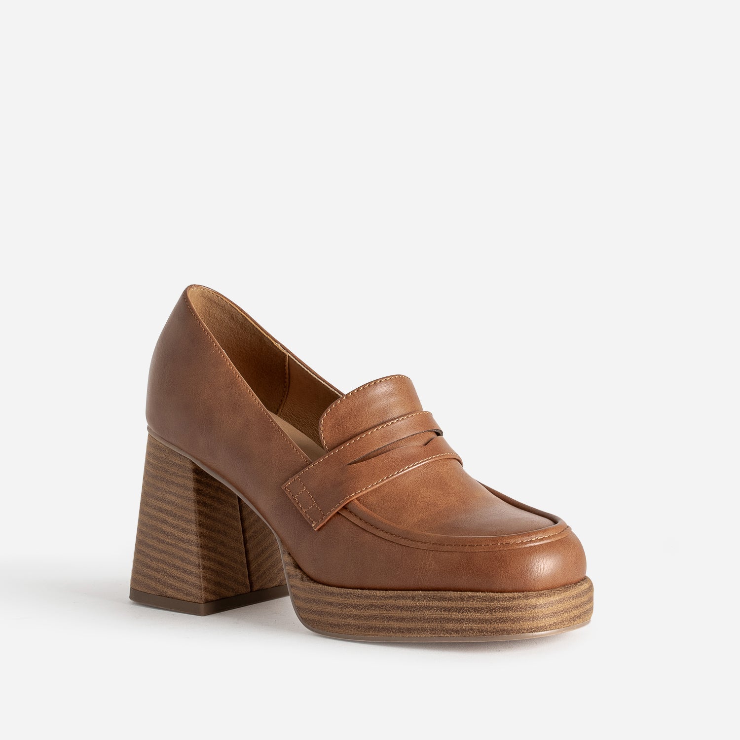 Mocassin camel à talon et plateforme