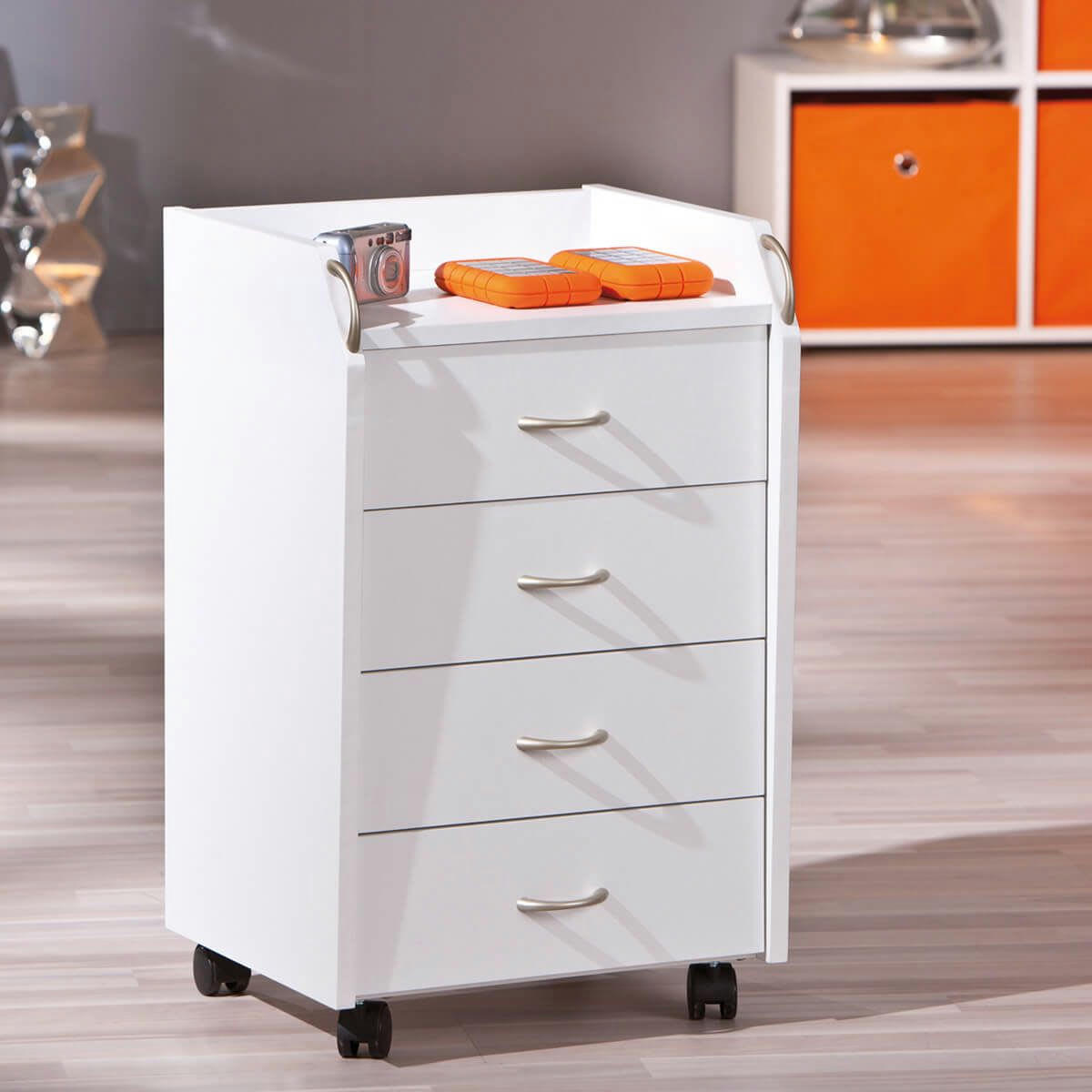 TEO - Caisson  4 tiroirs sur roulettes coloris blanc