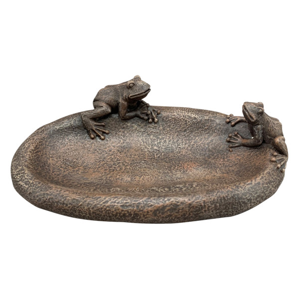 Poidełko ogrodowe dla ptaków kamień z 2 żabkami MGO 23,5 x 14,5 cm brązowe