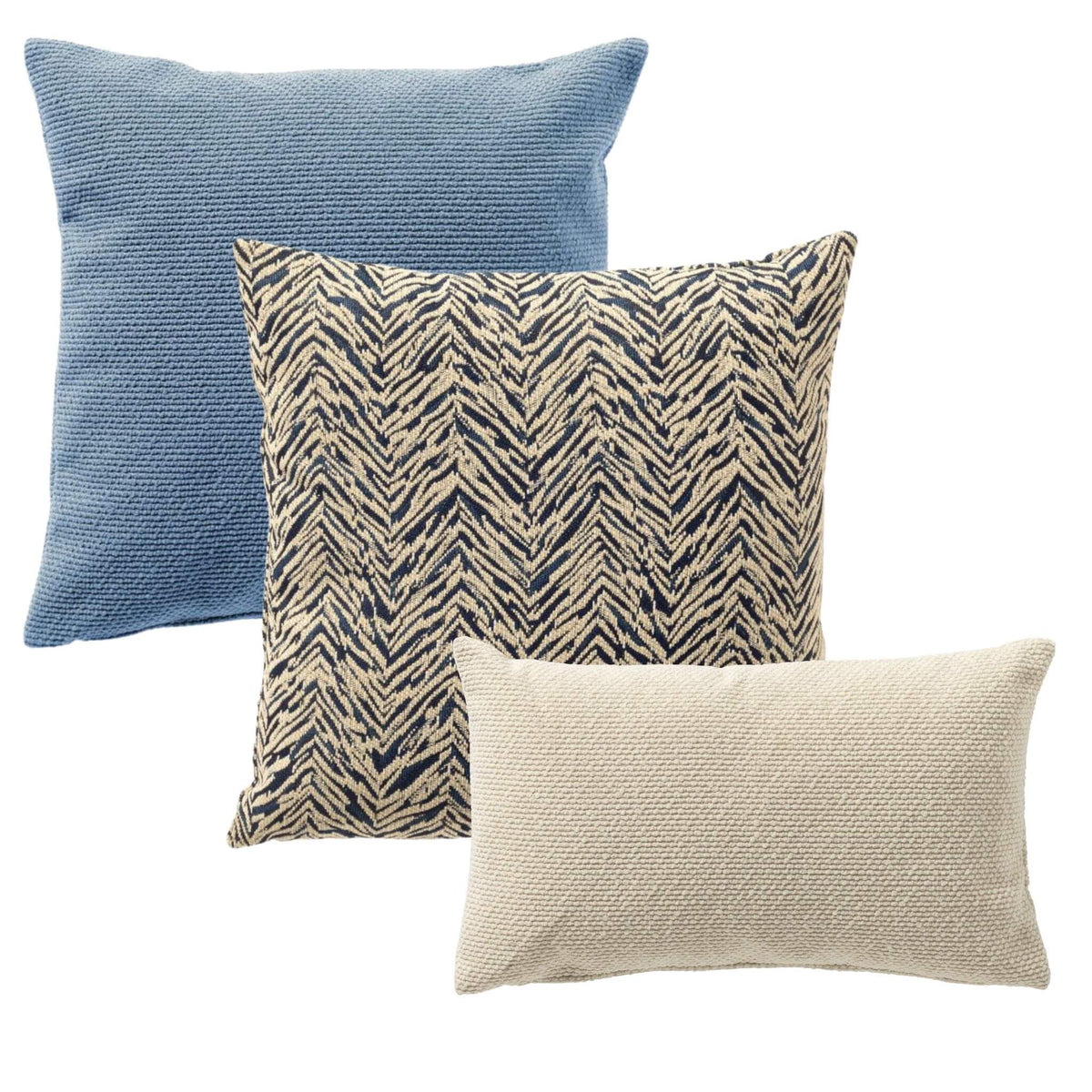 KUSSENSET - 3-delig - Lake Breeze - 45x45 cm, 30x50 cm - inclusief binnenkussens - blauw, beige