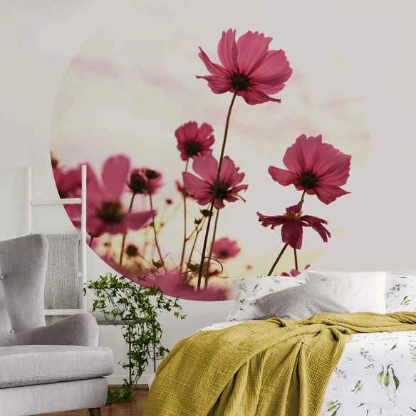 Vliestapete »Runde Vliestapete«, Blumen Pinke Kosmeen, mehrfarbig, matt