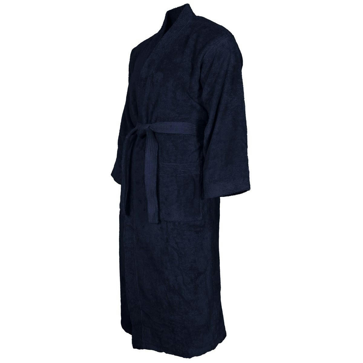 LUXURY - Peignoir col kimono en coton  Bleu Nuit XXL