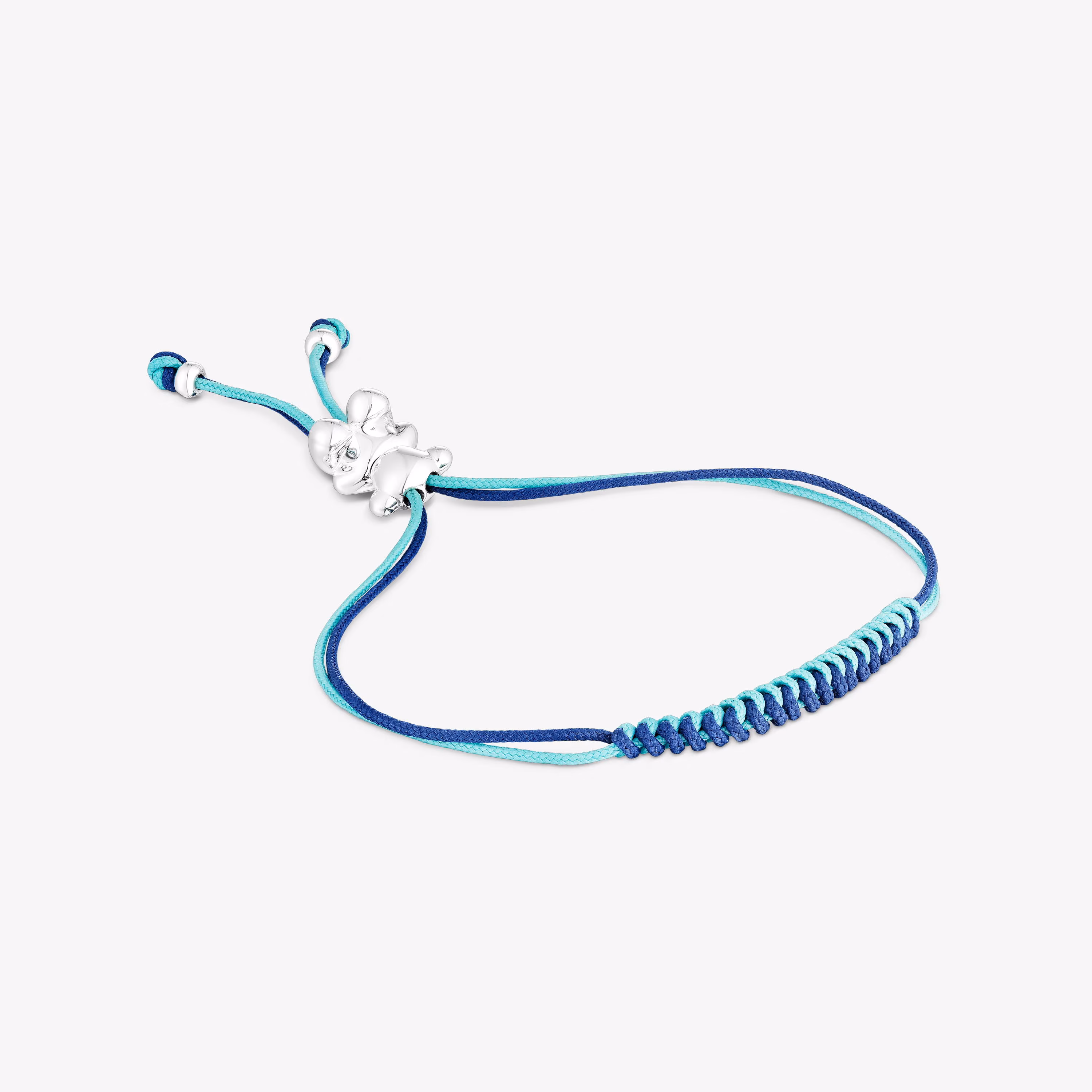 Pulsera de cordón turquesa y azul marino con oso de plata Bold Bear