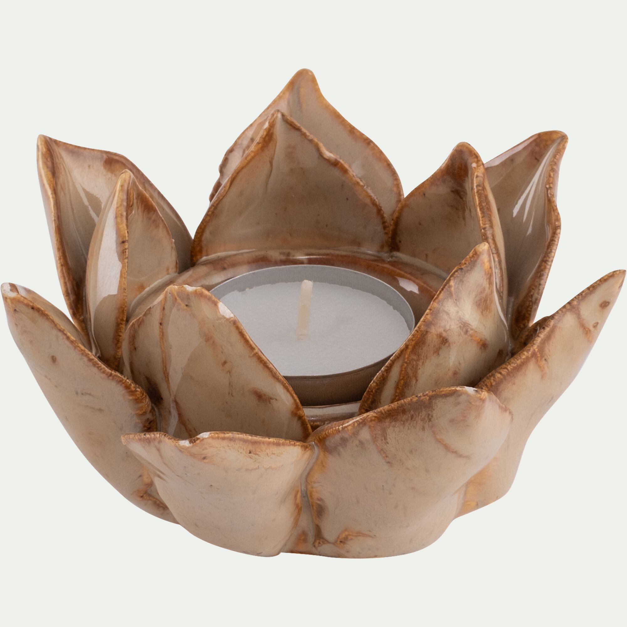 ASTER - Bougeoir fleur en céramique D11,5cm - beige