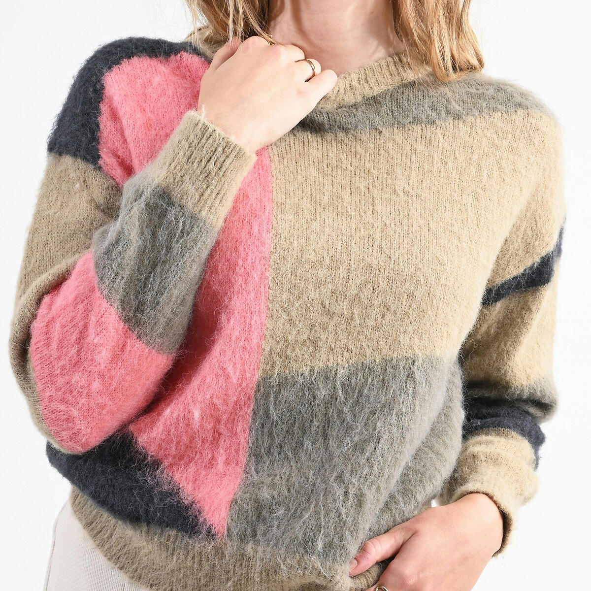 Pull  col rond motif colorblock